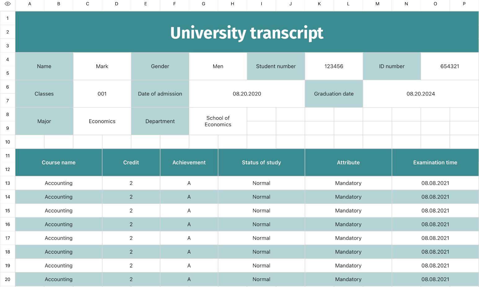 University transcript